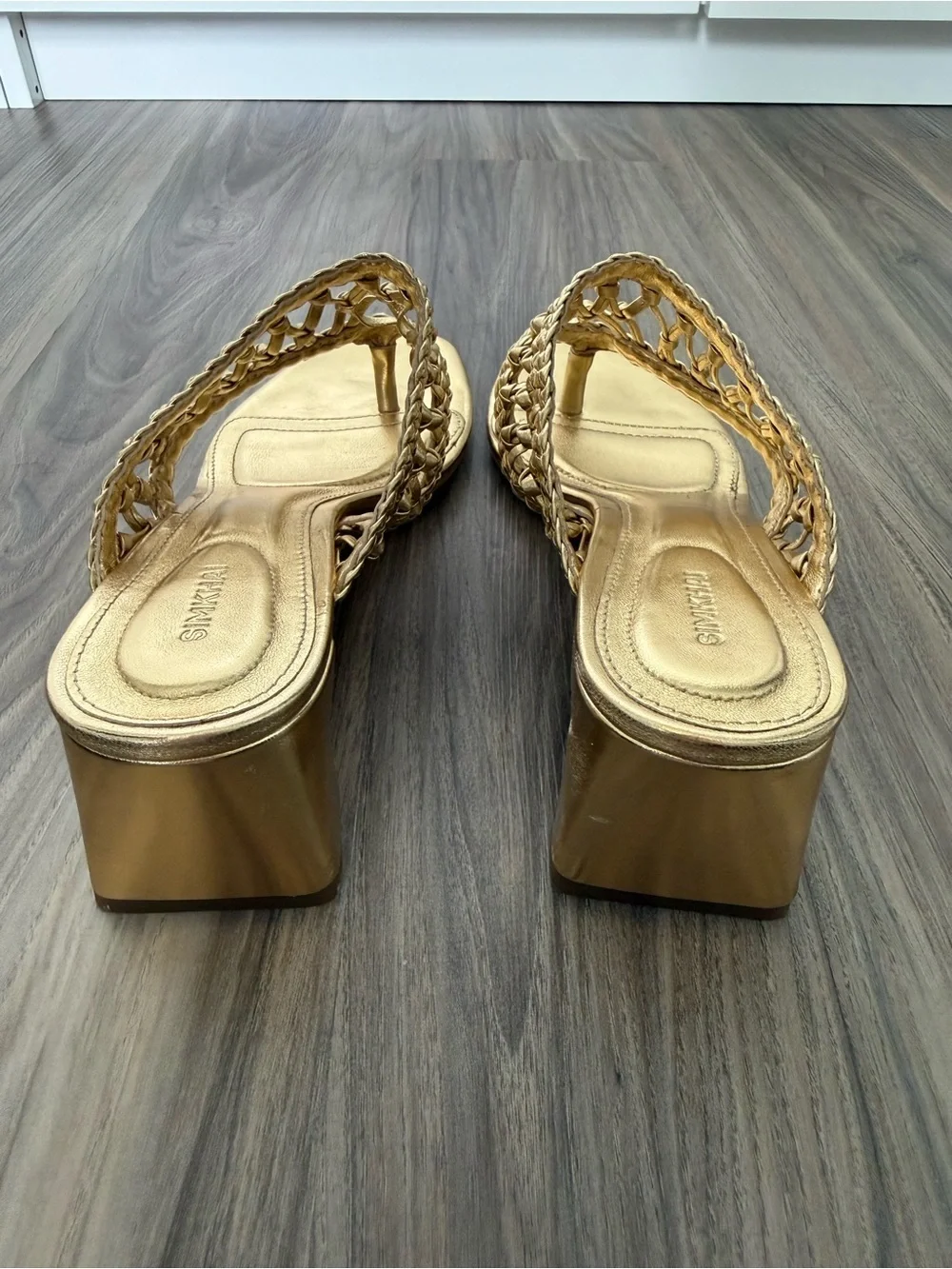 SIMKHAI Women's Alia 50MM Metallic Leather Weave Block-Heel Sandals - Gold